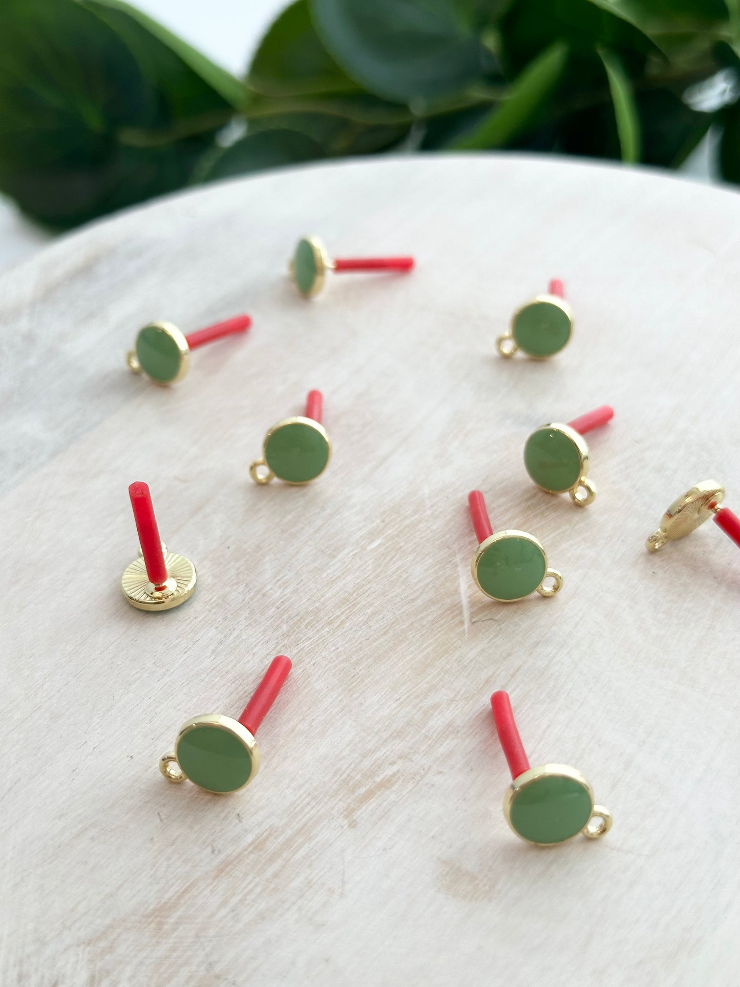 Green Enamel Circle Earring Post - Gold (10pc)