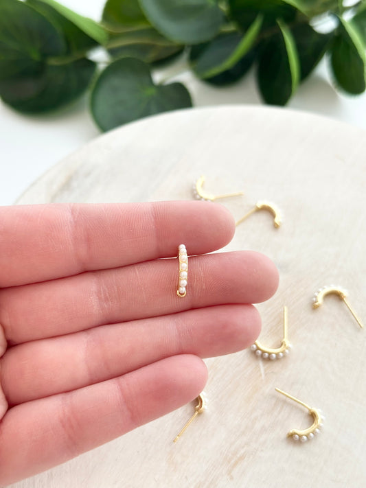 Dotted Micro Pearl Curved Earring Post - Gold (10pc)