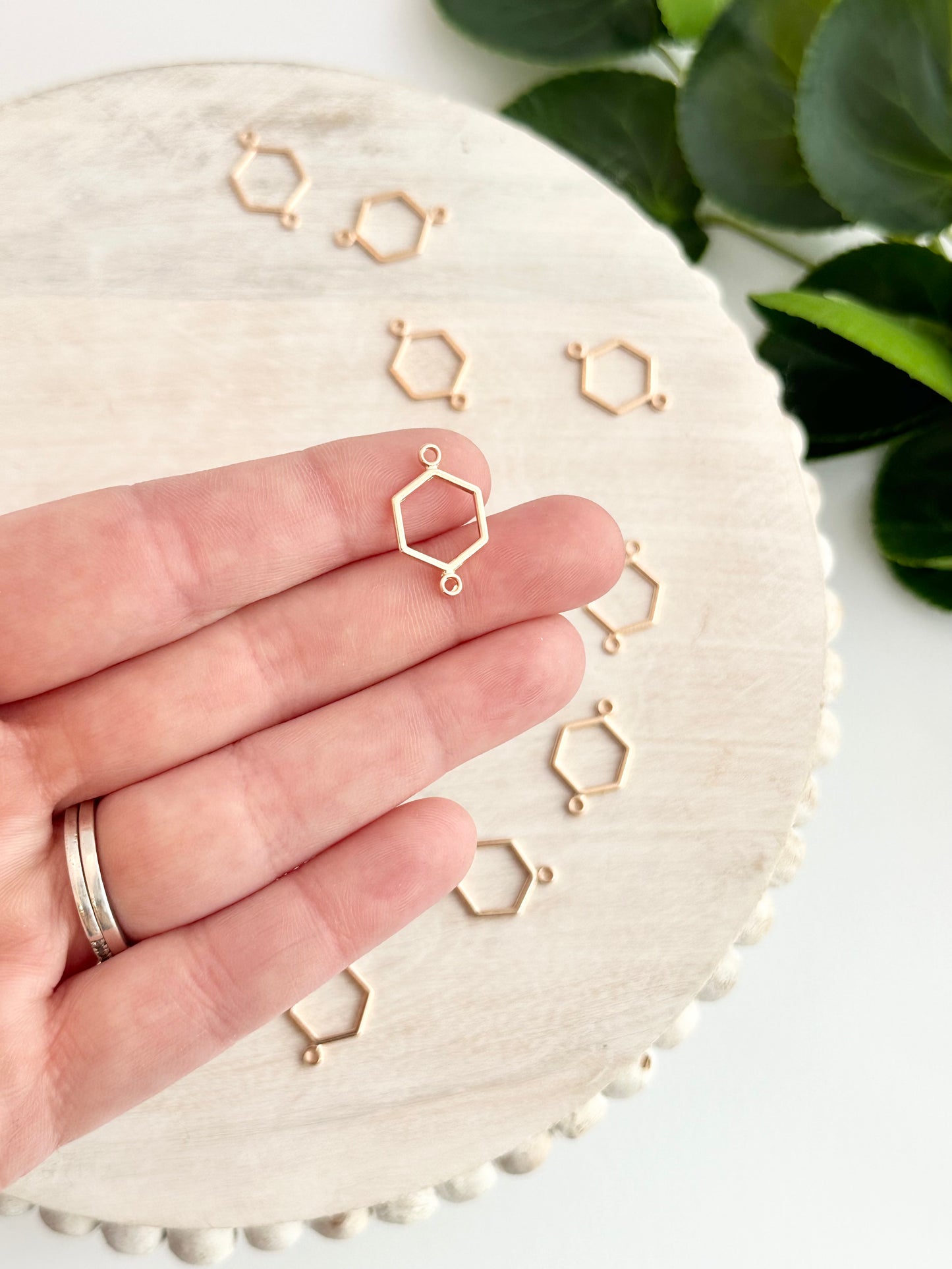 Hexagon Connector Charm - Gold or Silver (10pc)