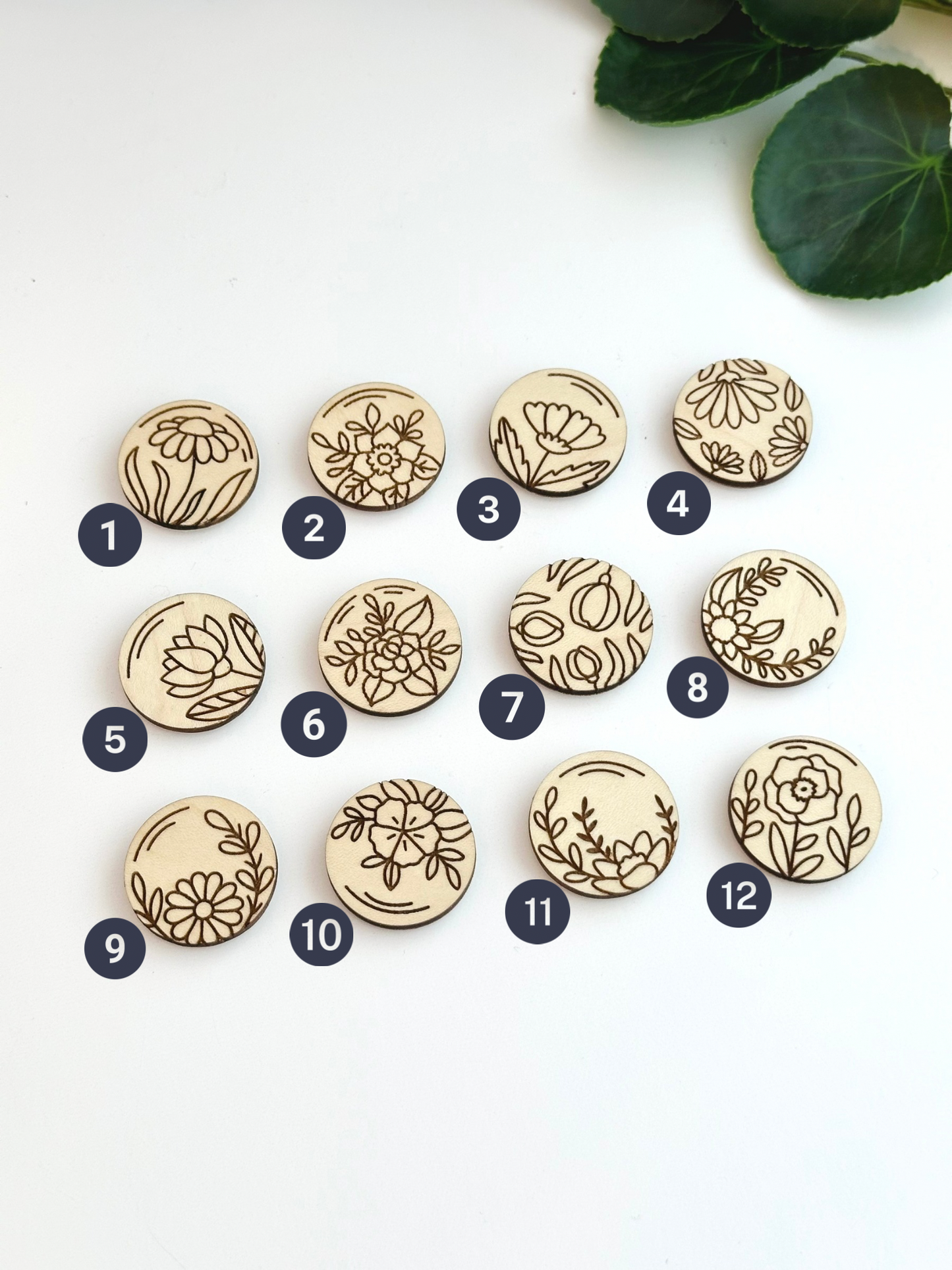Mini Floral Engraved Wood Magnets | Multiple Styles