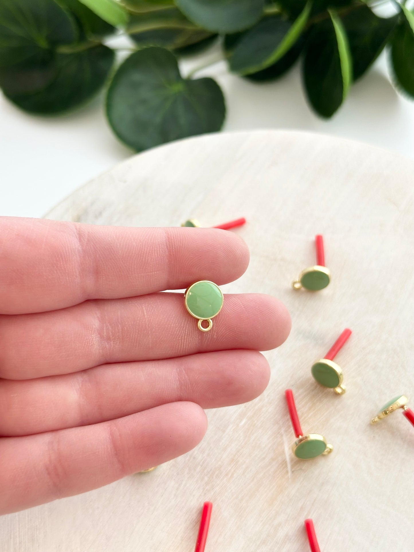 Green Enamel Circle Earring Post - Gold (10pc)