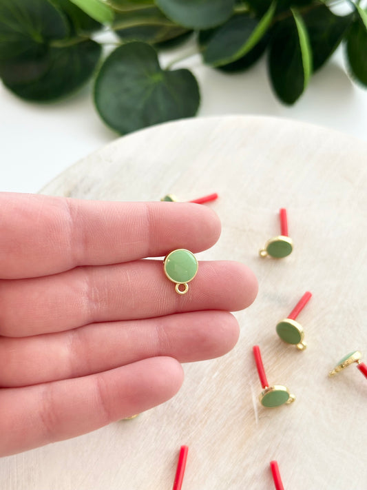 Green Enamel Circle Earring Post - Gold (10pc)