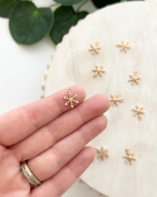 Pave CZ Snowflake Charms - Gold  (10pc)
