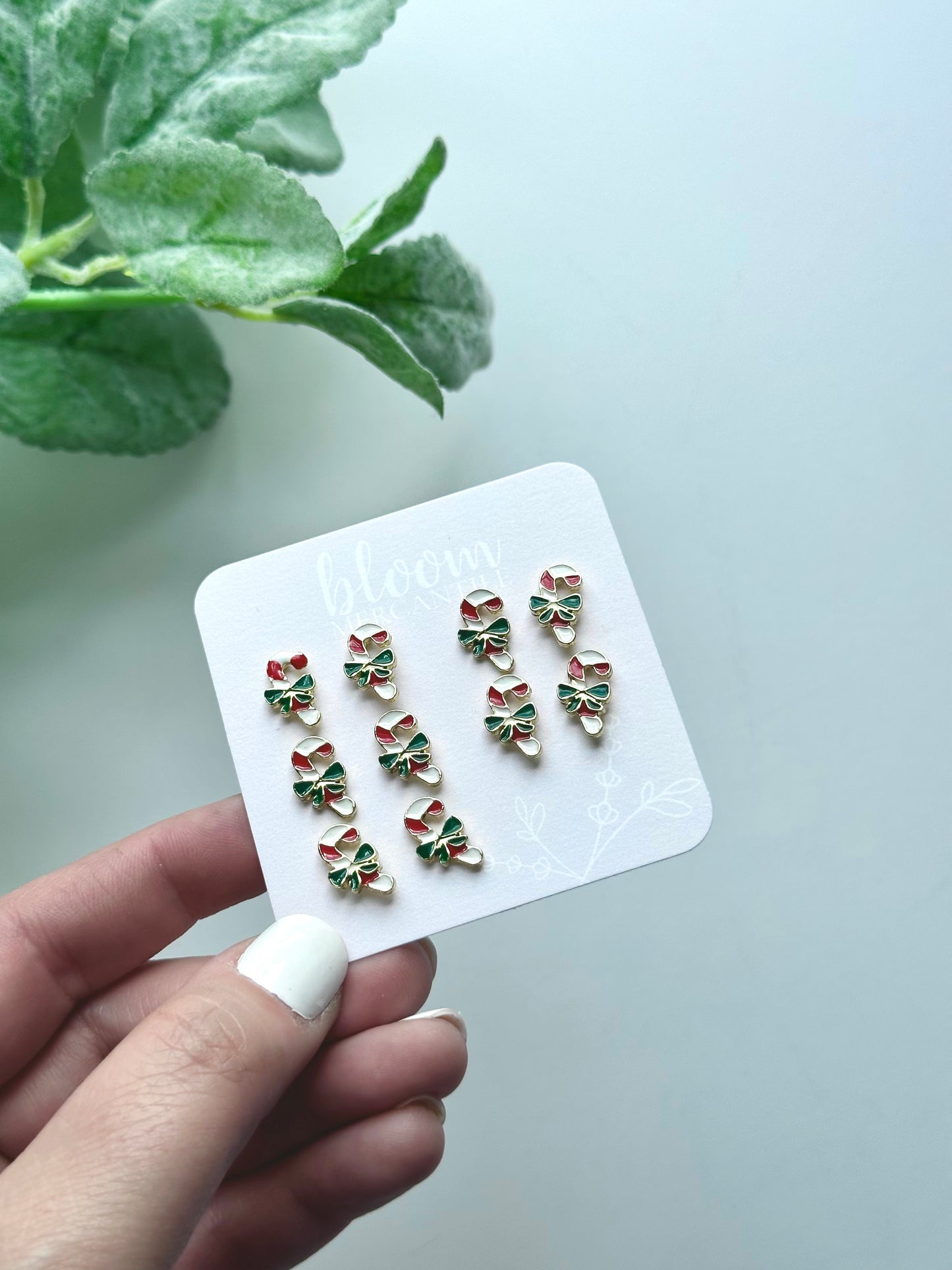 Enamel Candy Canes w/ Bows | Add-On Stud Packs (5 pair)