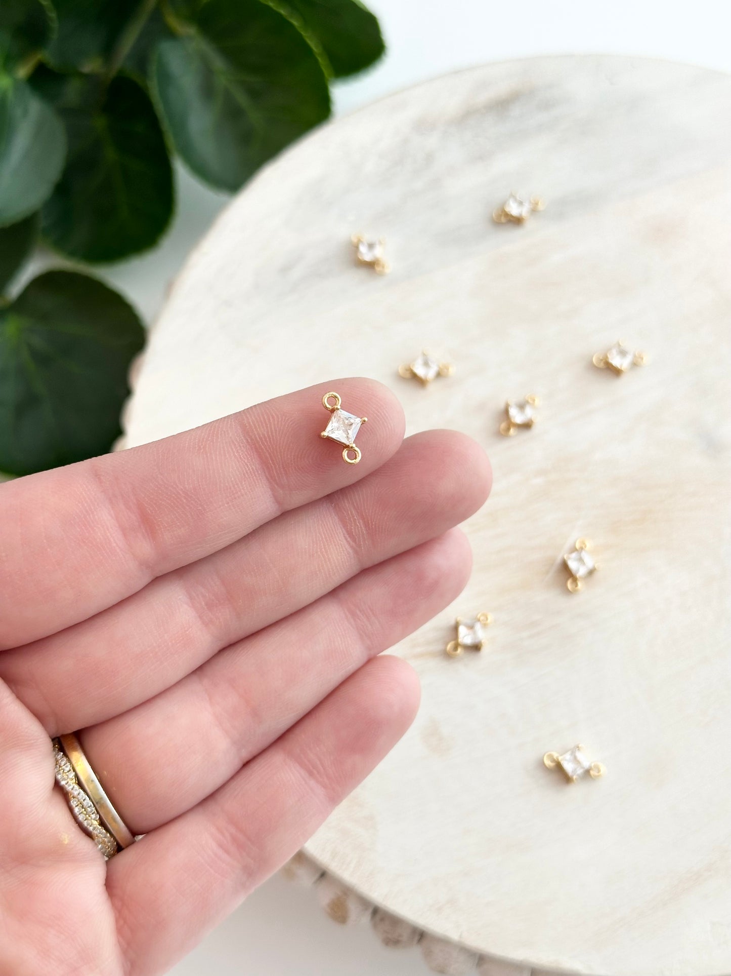 Glass Diamond Connector Charm - Gold (10pc)