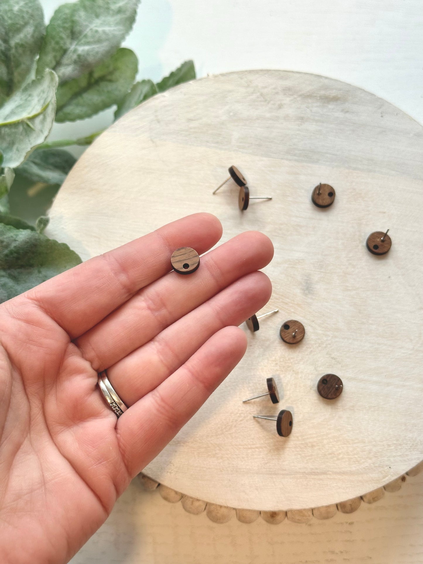 Circle Walnut Wood Earring Posts - 10mm (10pc)