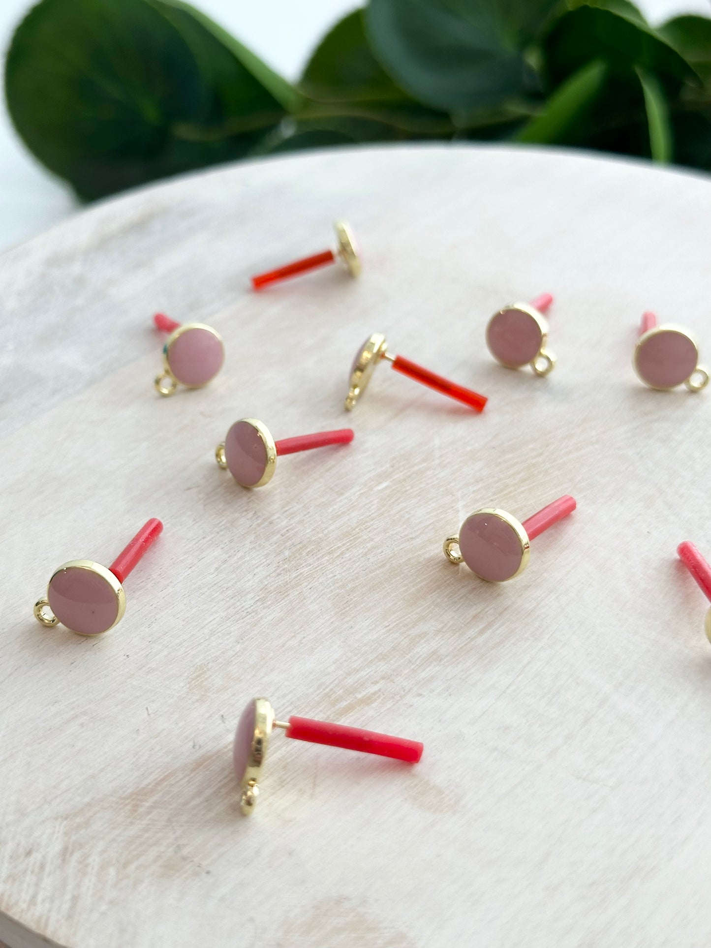 Pink Enamel Circle Earring Post - Gold (10pc)