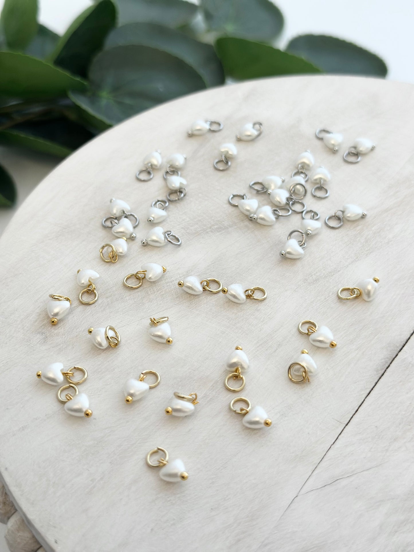 Micro Heart Pearl Charms - Gold or Silver (10pc)