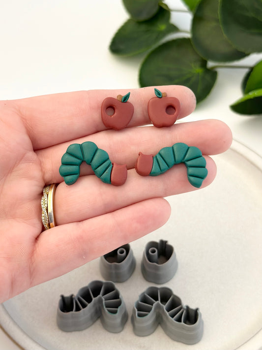 Caterpillar and Apple (Mirror Set - 4pc) | Polymer Clay Cutter