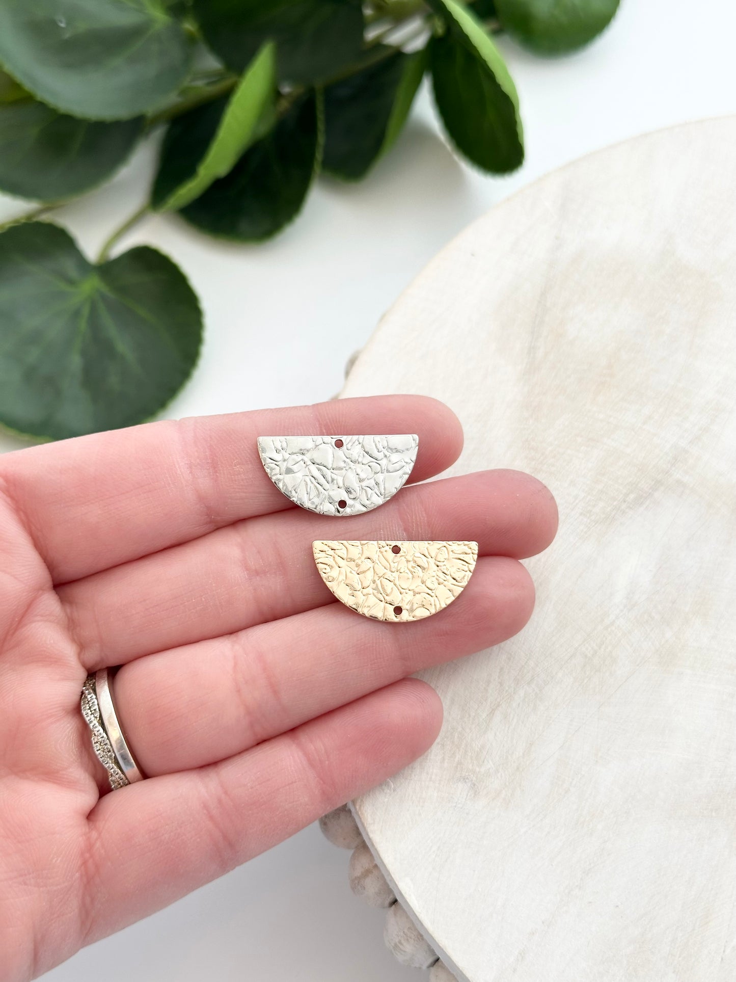Hammered Half Circle Connector Charm - Gold or Silver (10pc)