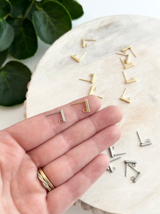 Mini Bar Earring Post - Gold or Silver (10pc)