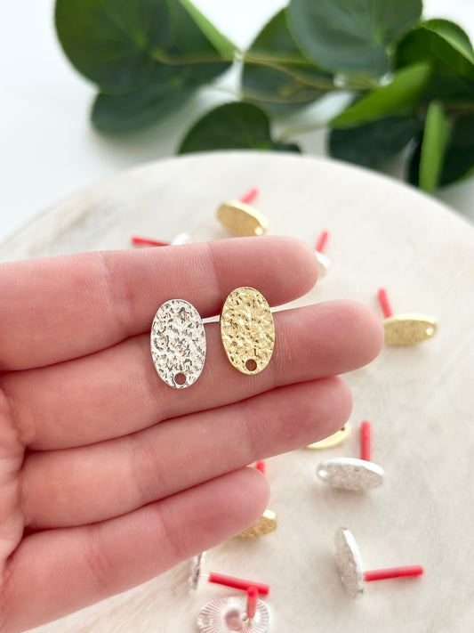 Hammered Oval Earring Post - Gold or Silver (10pc)