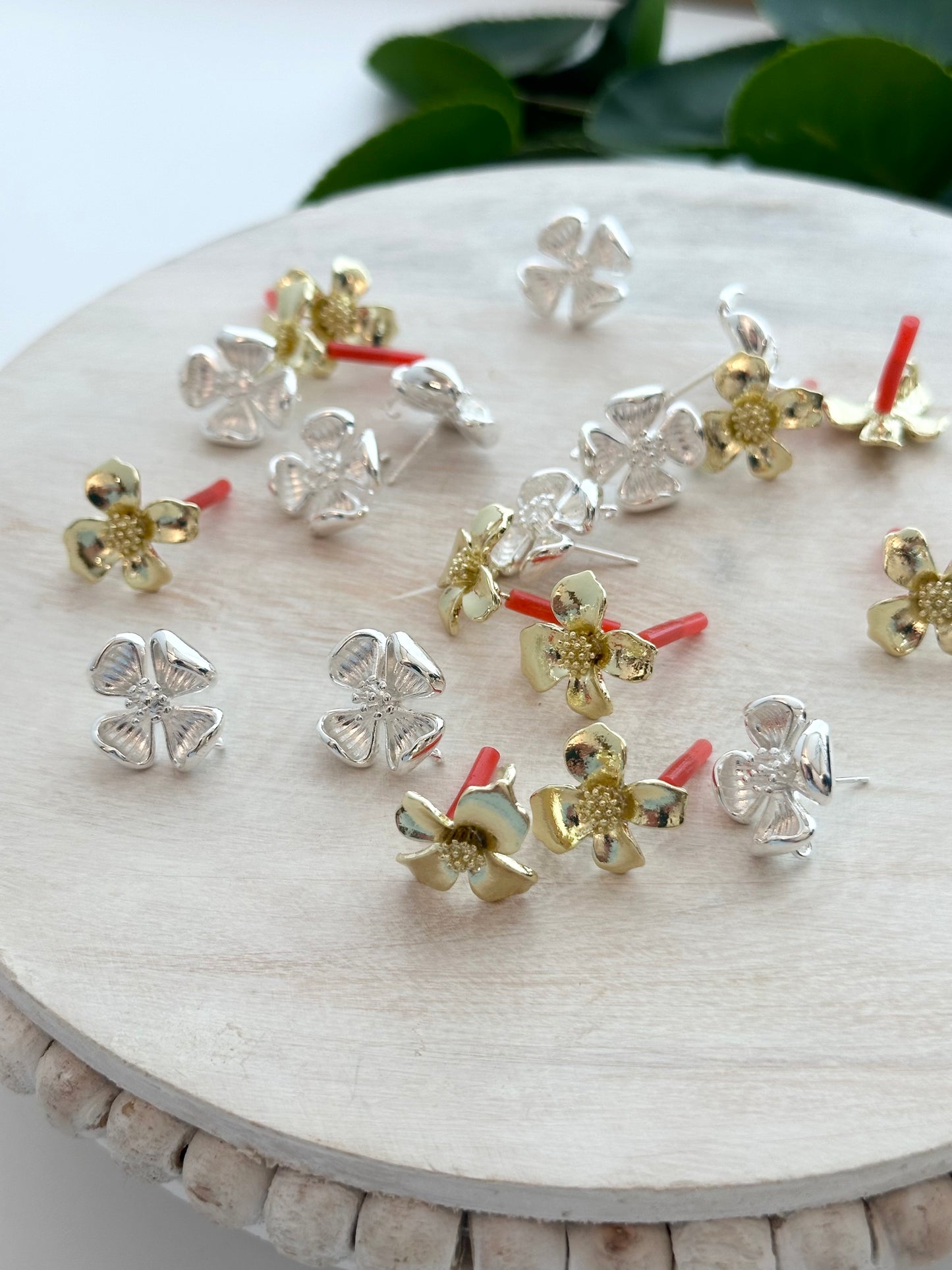 Sculpted Flower Earring Post - Gold or Silver (10pc)