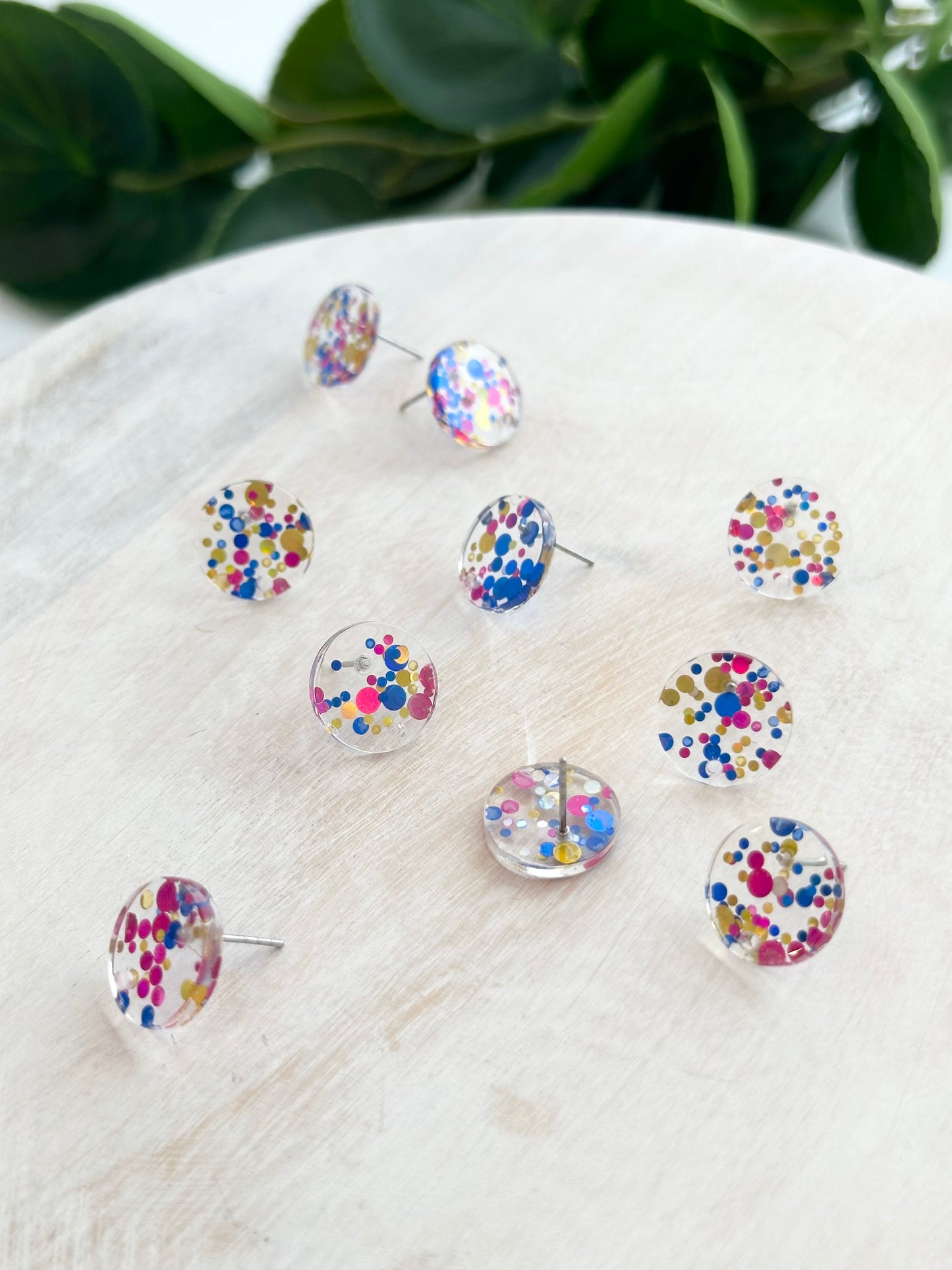 Confetti Acrylic Circle Earring Post - Clear (10pc)