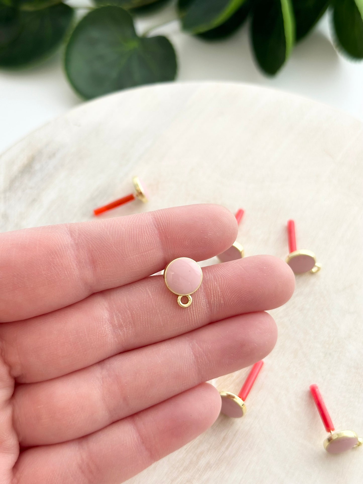 Pink Enamel Circle Earring Post - Gold (10pc)