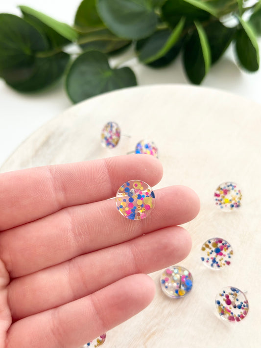 Confetti Acrylic Circle Earring Post - Clear (10pc)