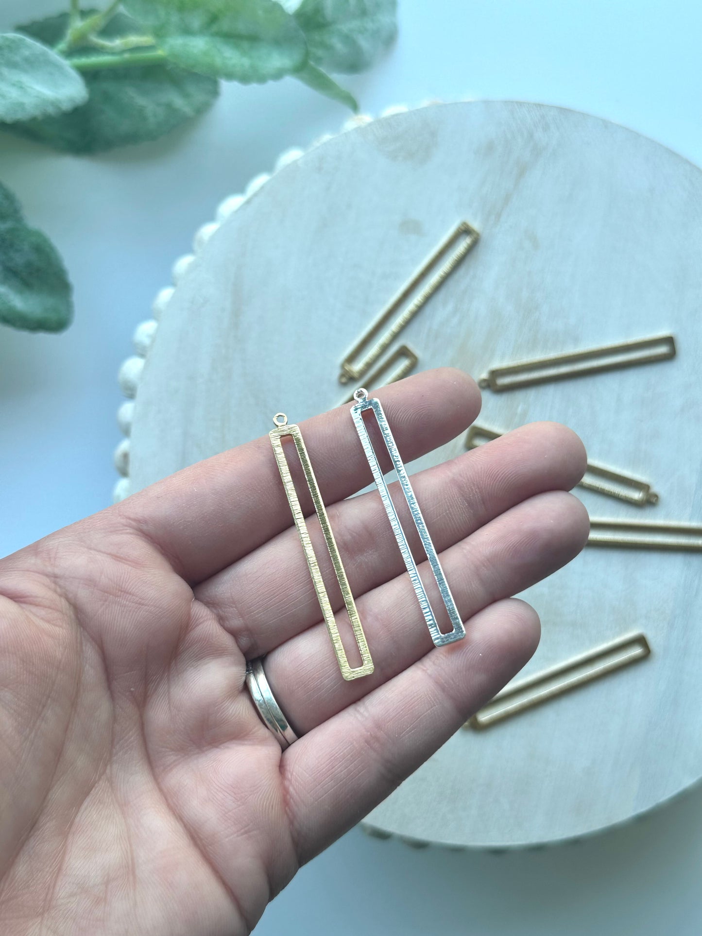 Long Skinny Open Rectangle Charm - Gold or Silver (10pc)