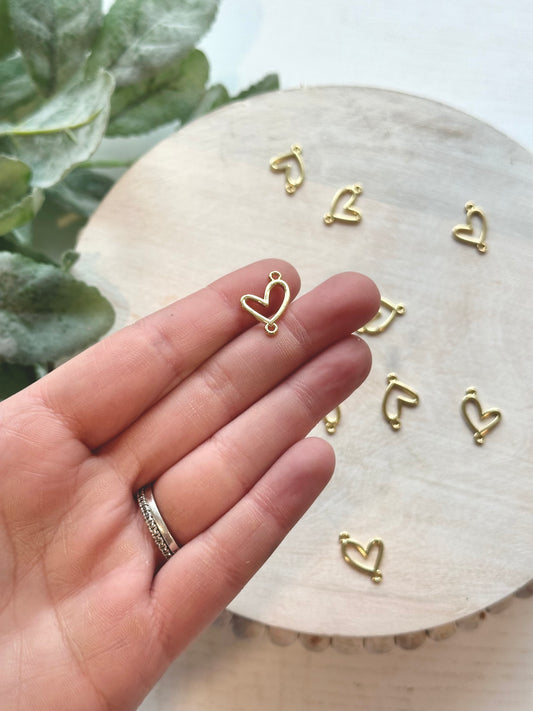 Asymmetrical Heart Connector Charm - Gold (10pc)