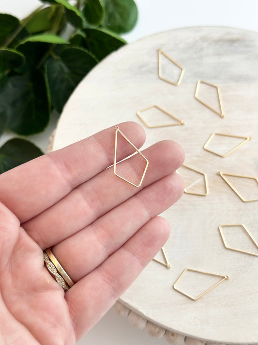 Quadrangle Bezel Pendant Charm - Gold or Silver (10pc)