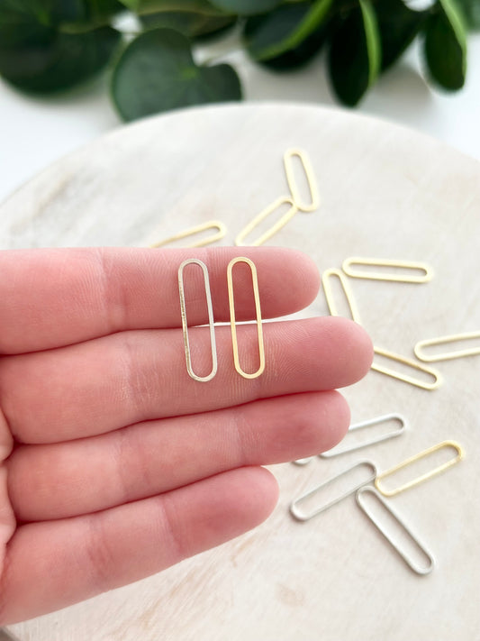 Paperclip Charm - Oval Capsule - Gold or Silver (10pc)