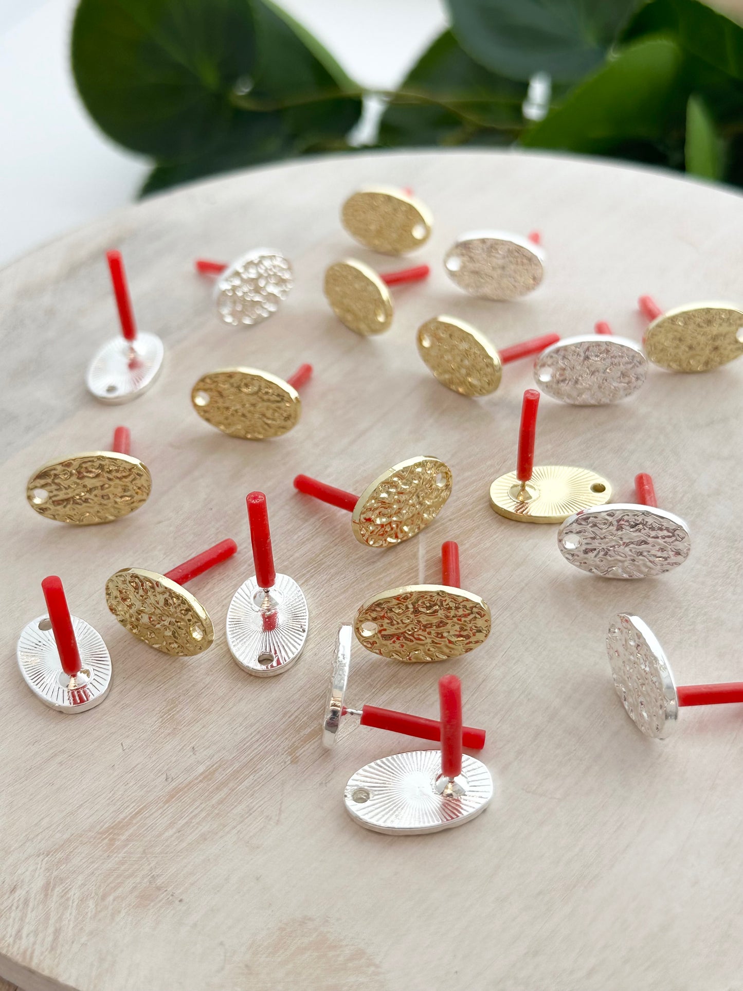 Hammered Oval Earring Post - Gold or Silver (10pc)