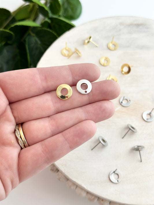 Open Circle Donut Earring Posts - Gold or Silver (10pc)