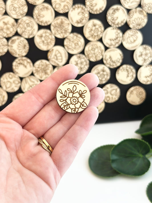 Mini Floral Engraved Wood Magnets | Multiple Styles
