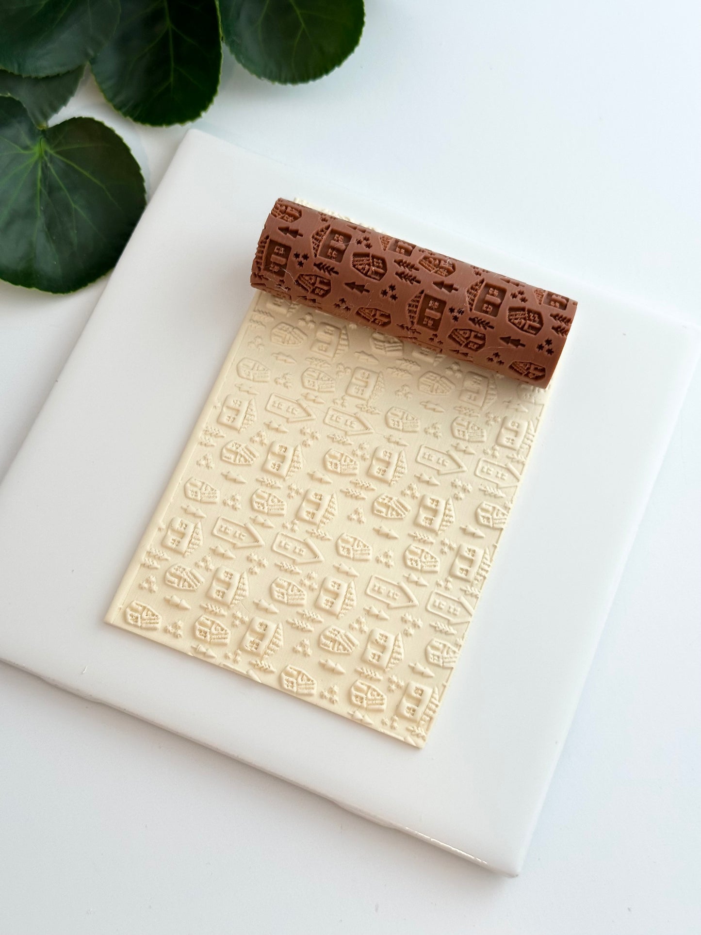 Scandinavian Holiday House & Trees | Polymer Clay Texture Roller