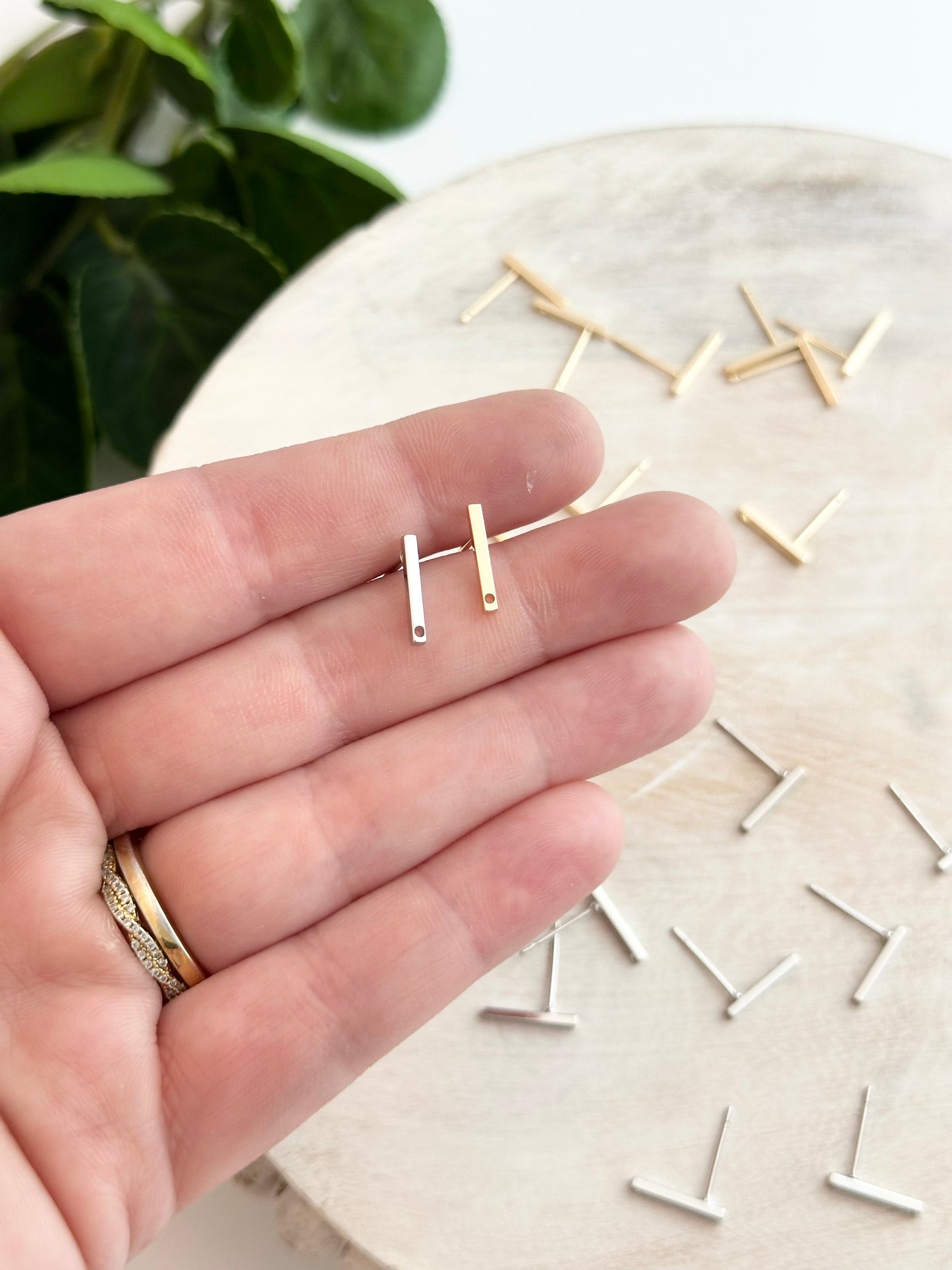 Short Bar with Hole Earring Post - 18K Gold or Silver Plated (10pc)