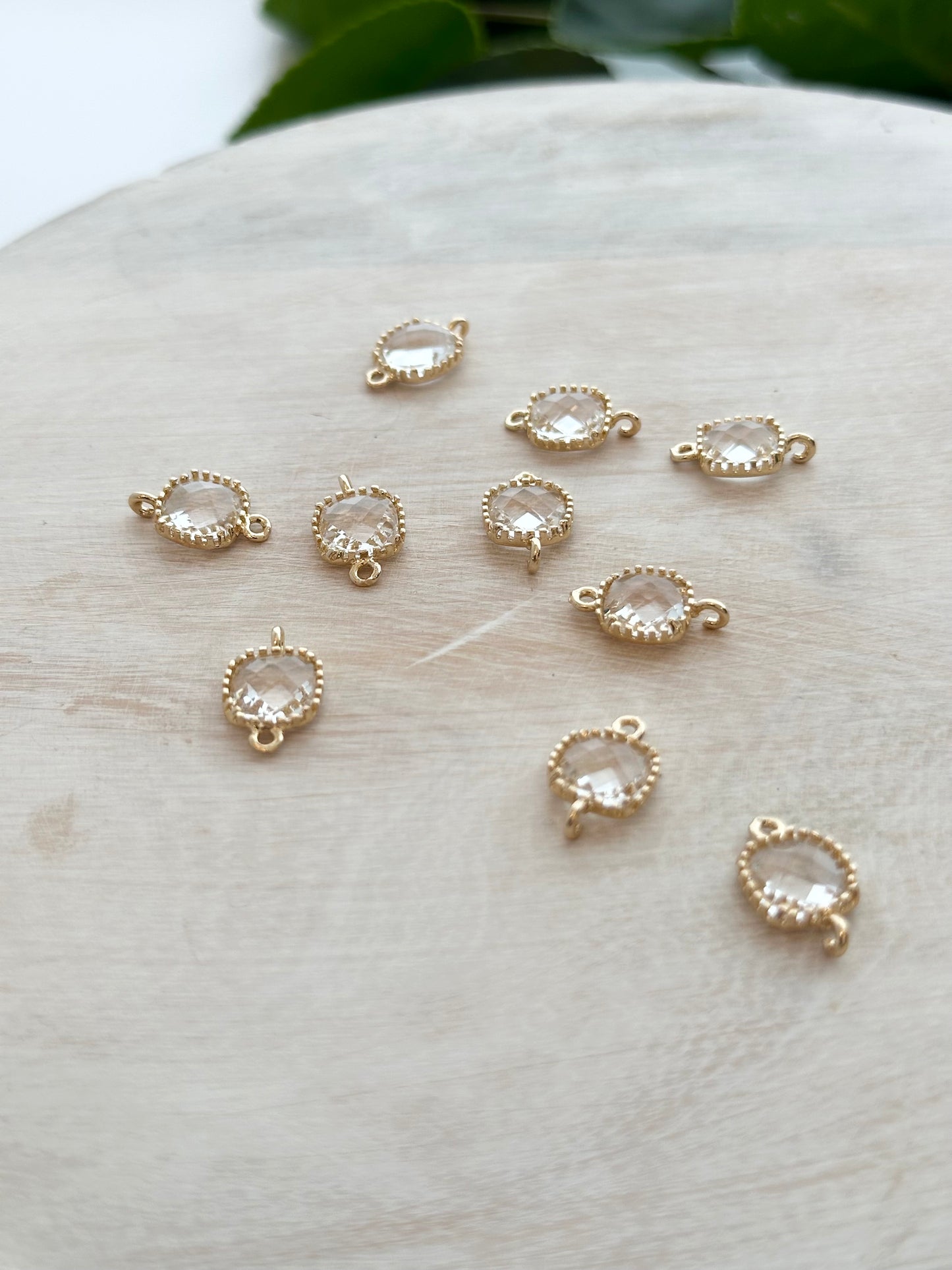 Faceted Glass Square Connector Charm - Gold (10pc)