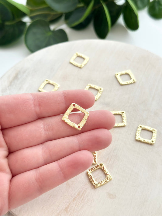 Hammered Open Diamond Connector Charm - Gold (10pc)