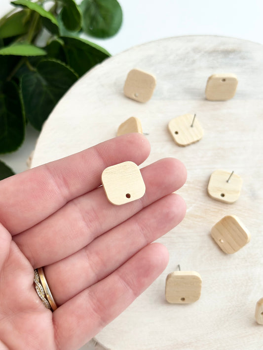Rounded Square Ash Wood Earring Post (10pc)