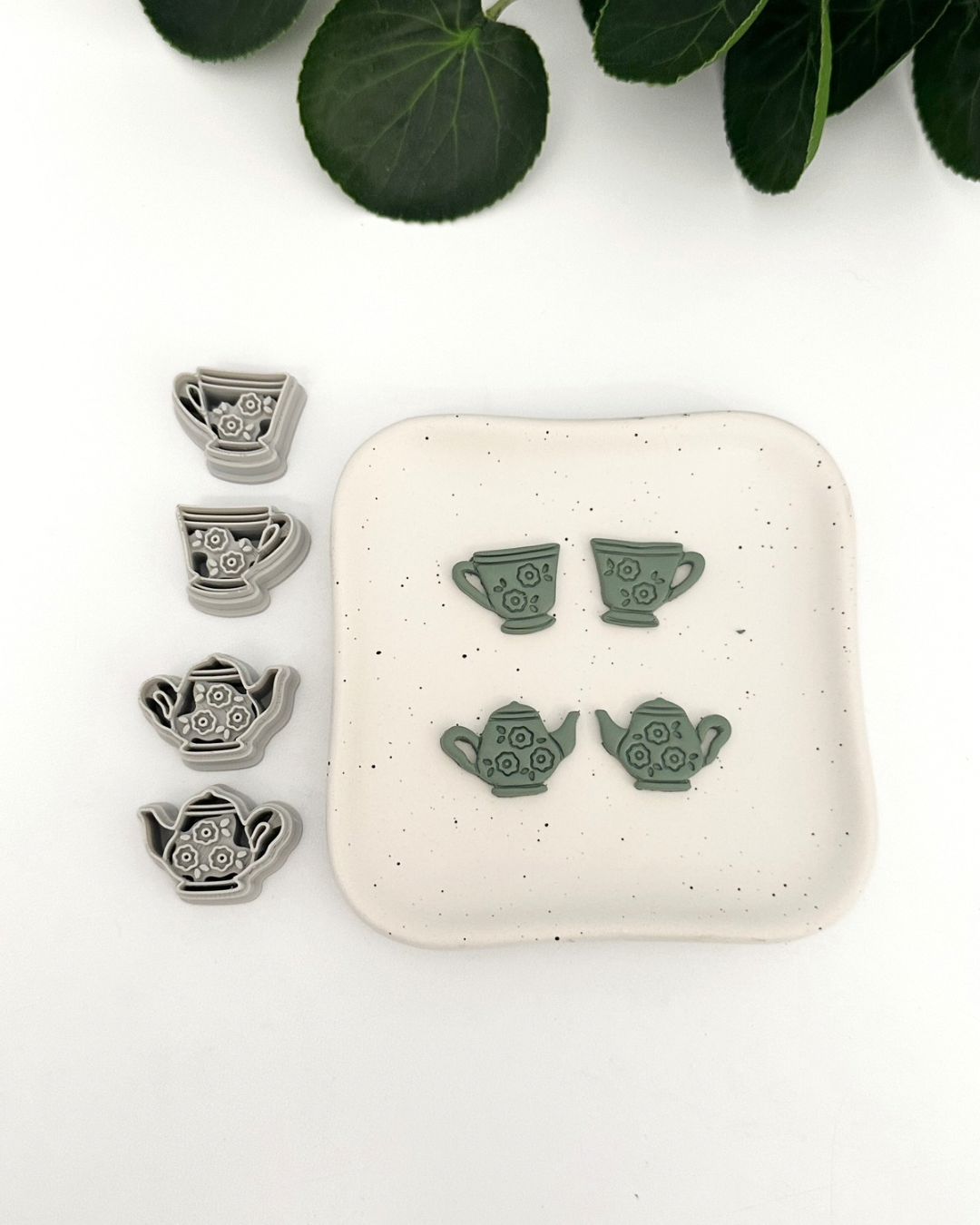 Floral Teacup and Teapot (Mirror Set) | Polymer Clay Cutter
