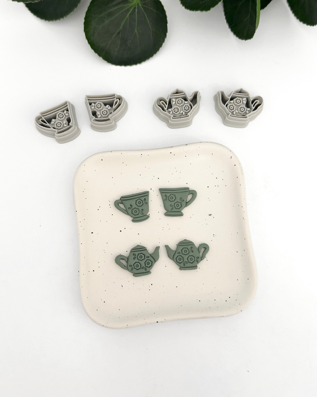 Floral Teacup and Teapot (Mirror Set) | Polymer Clay Cutter