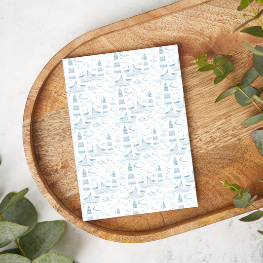 Blue Sketched Paper Boats and Lighthouses | JN030 | Image Transfer Paper