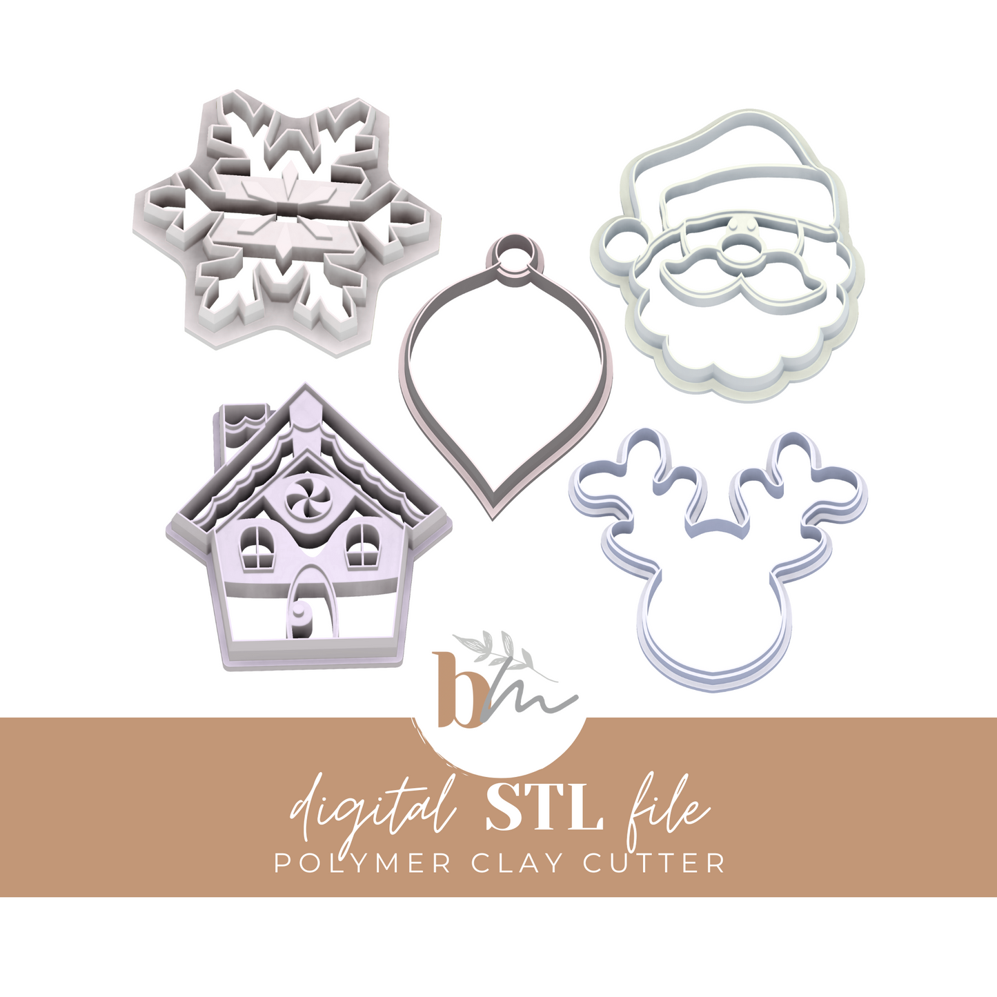 Christmas Ornaments - 5 Designs | Digital STL File | Polymer Clay Tools & Cutters