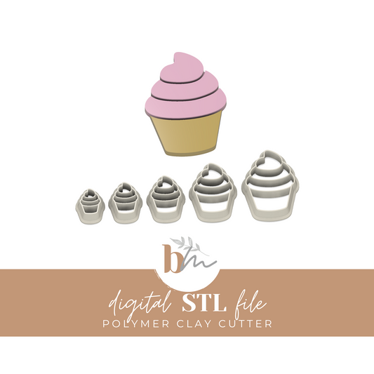 Frosted Cupcake - 5 Sizes | Digital STL File | Polymer Clay Tools & Cutters