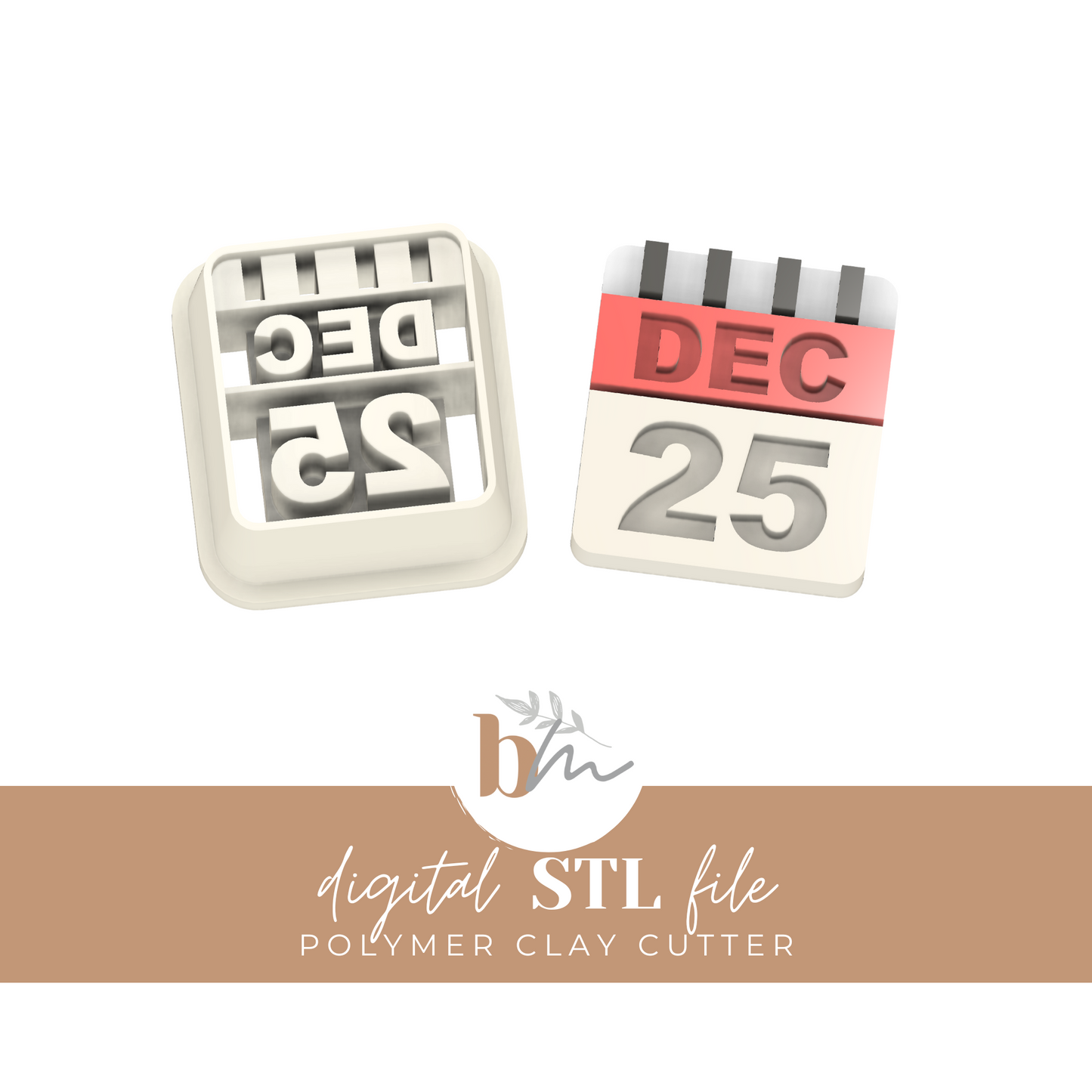 Dec 25 Calendar Page - 4 Sizes | Digital STL File | Polymer Clay Tools & Cutters