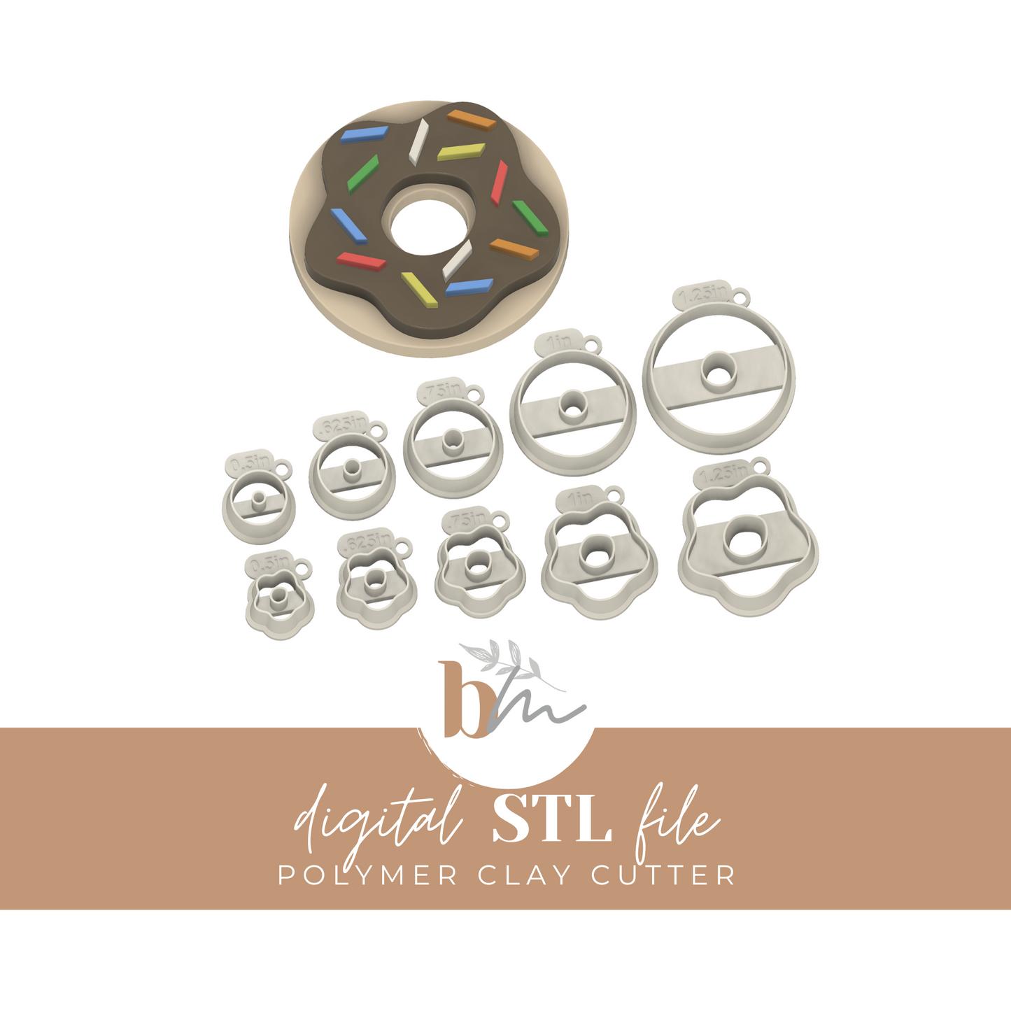 Frosted Donuts - 5 Sizes | Digital STL File | Polymer Clay Tools & Cutters