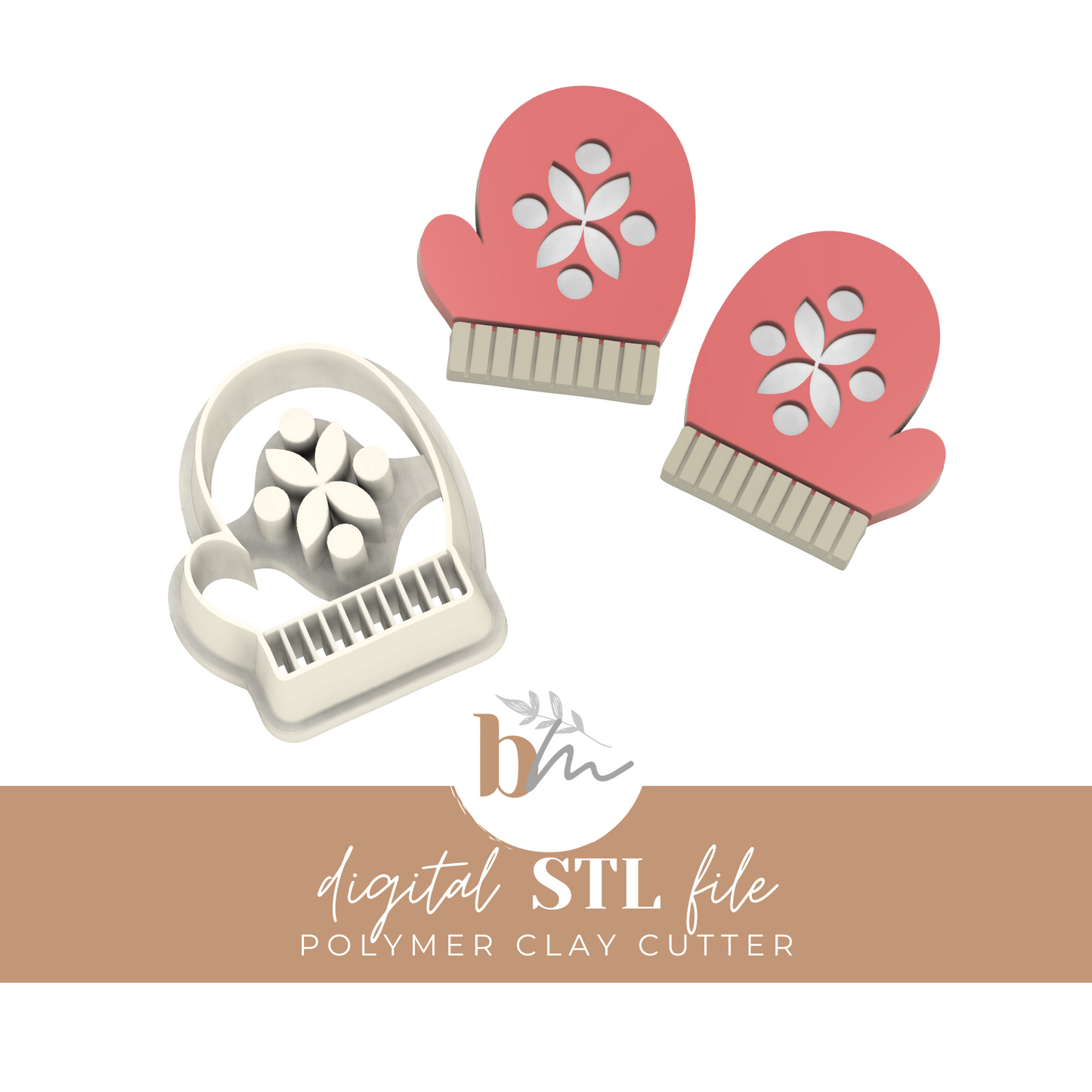 Scandi Folk Mitten - 2 Sizes | Digital STL File | Polymer Clay Tools & Cutters