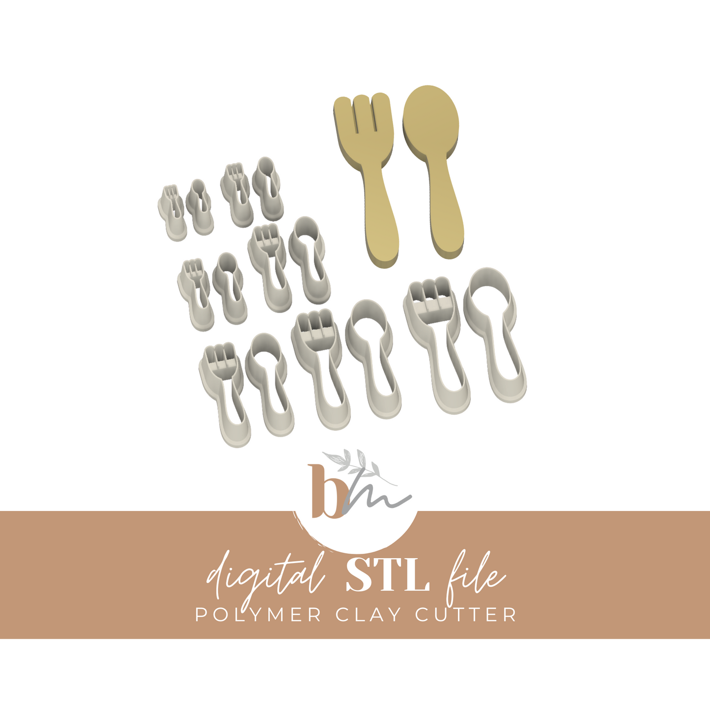 Fork and Spoon - 7 Sizes | Digital STL File | Polymer Clay Tools & Cutters