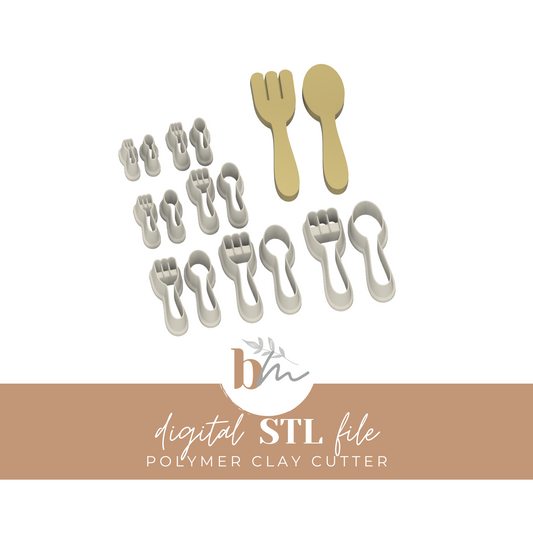 Fork and Spoon - 7 Sizes | Digital STL File | Polymer Clay Tools & Cutters