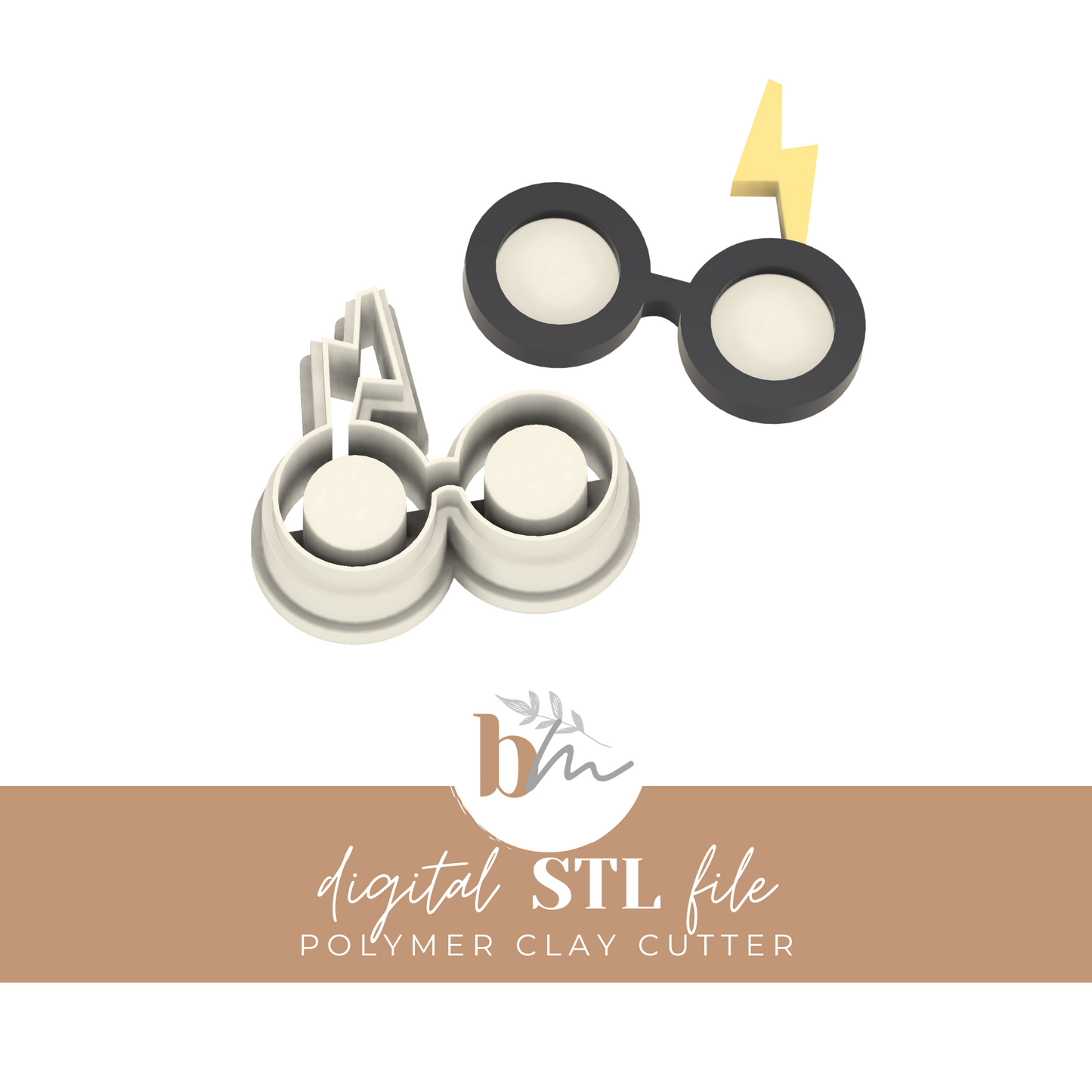 Glasses + Lightning Bolt Scar - 3 Sizes | Digital STL File | Polymer Clay Tools & Cutters