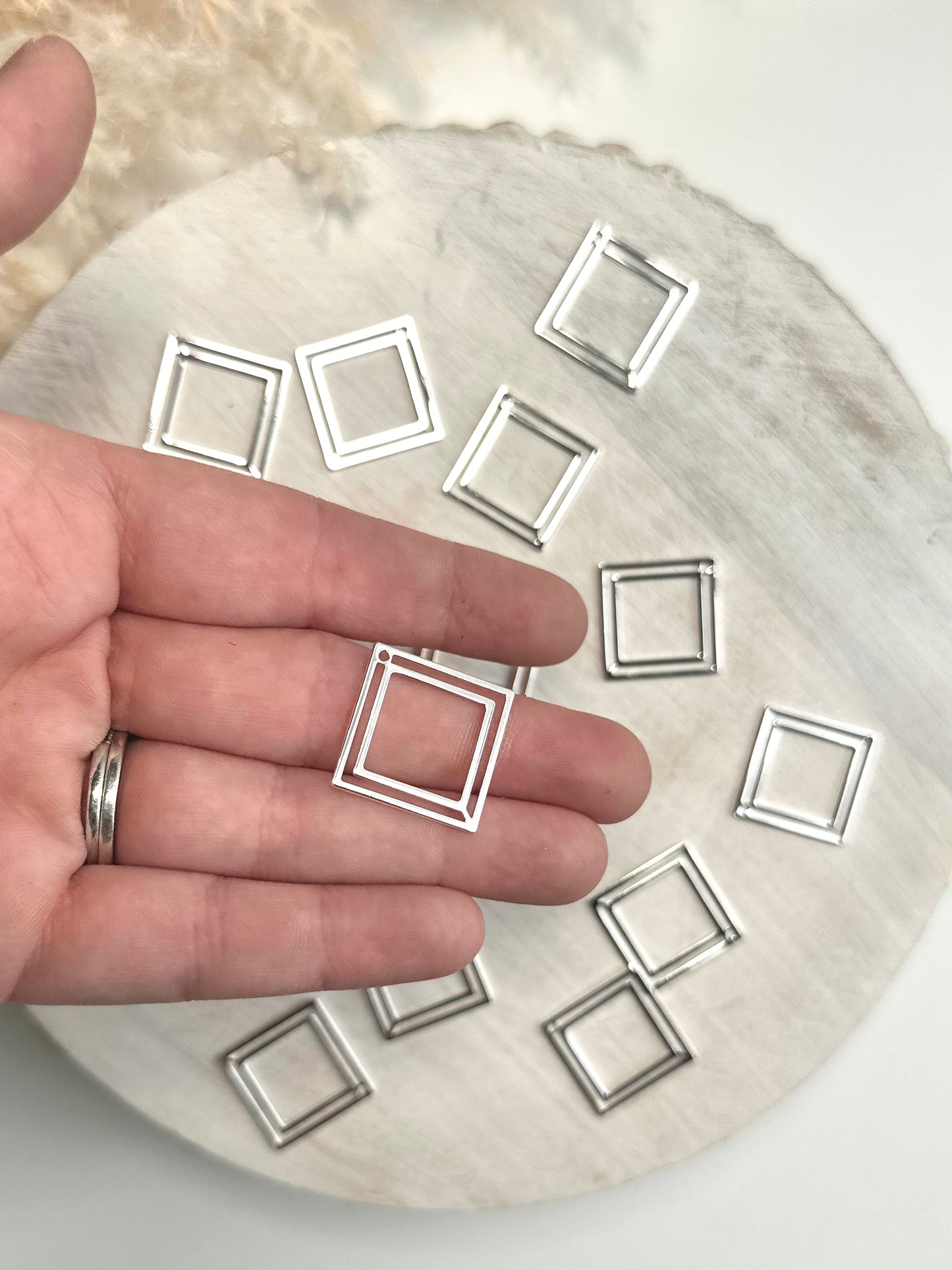 Bordered Diamond Bezel Charm - Gold or Silver (10pc)