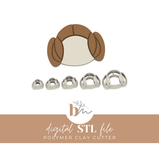 Rebel Princess Buns - 5 Sizes | Digital STL File | Polymer Clay Tools & Cutters