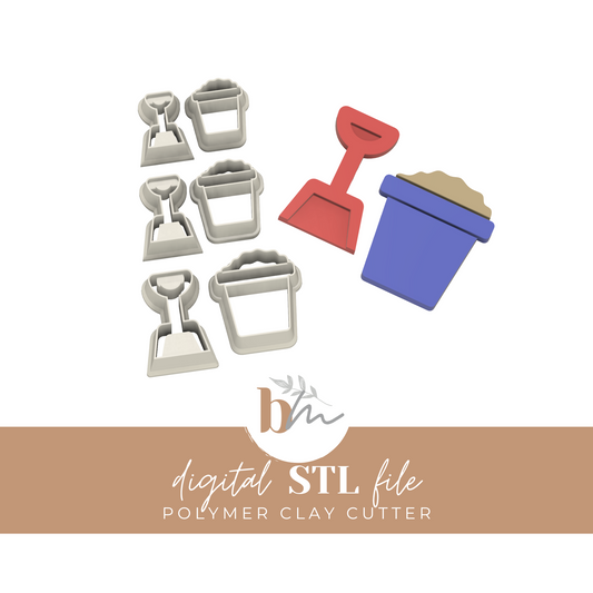 Sand Pail and Shovel - 3 Sizes | Digital STL File | Polymer Clay Tools & Cutters