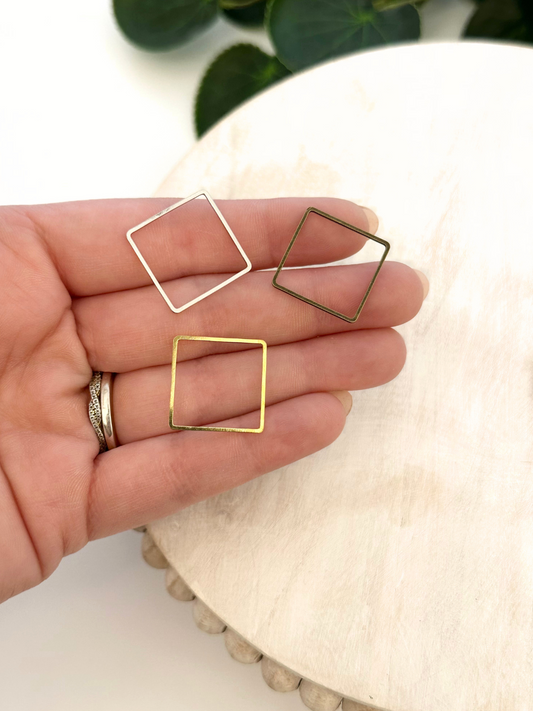 Square Bezel Charm - Gold, Silver, Antique Bronze (10pc)