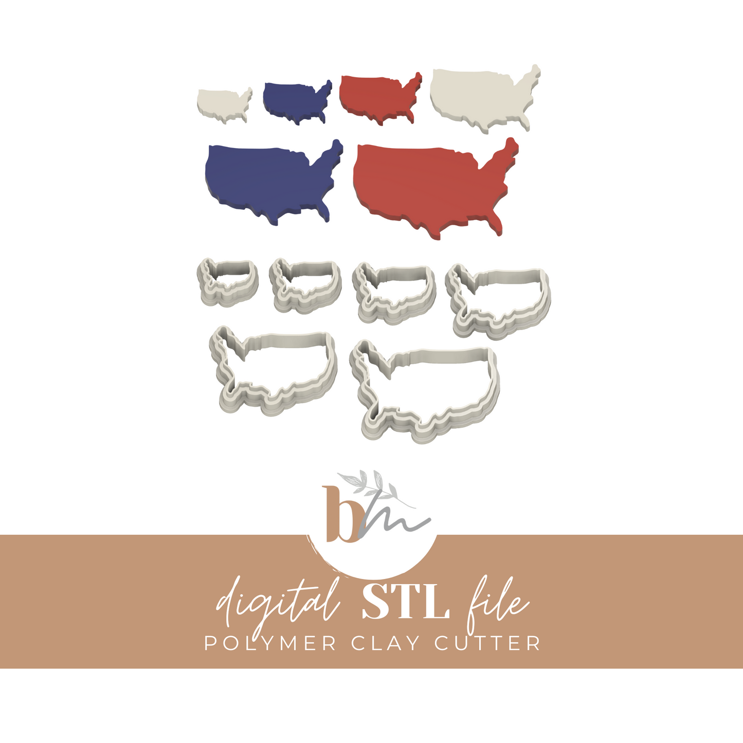 USA Silhouette - 6 Sizes | Digital STL File | Polymer Clay Tools & Cutters