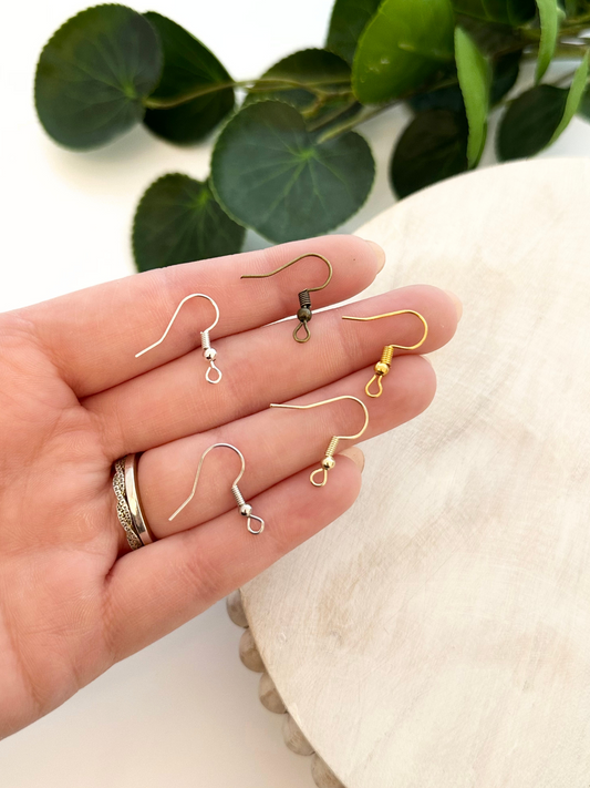 Wrapped Ear Wire Fish Hook Earrings - Gold, KC Gold, Silver, Shiny Silver, Antique Bronze (10pc)