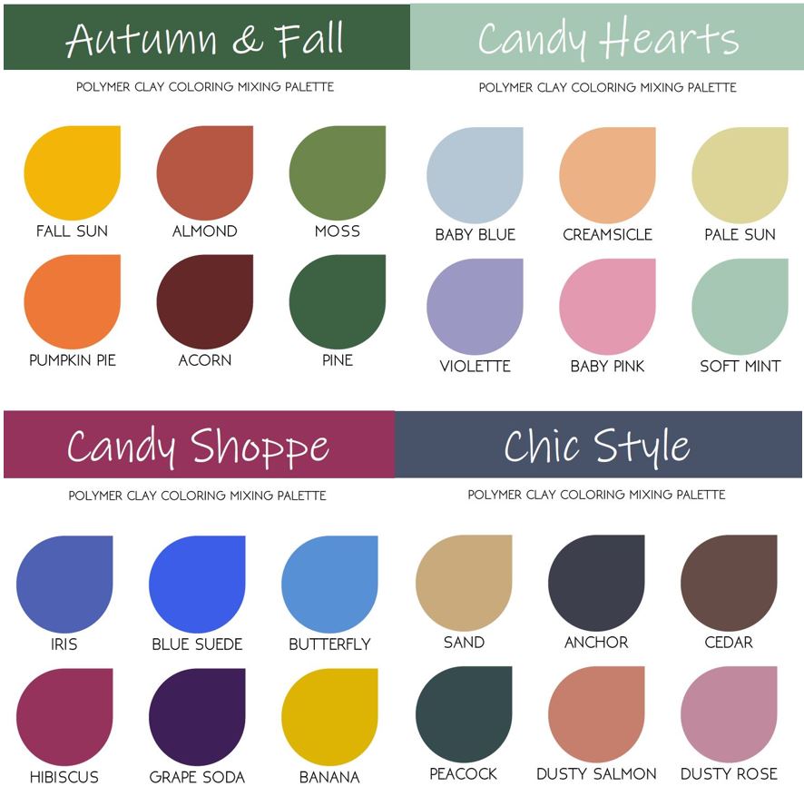 Set of 90 Recipes | 15 Color Palettes | Sculpey Premo | Polymer Clay Color Recipes